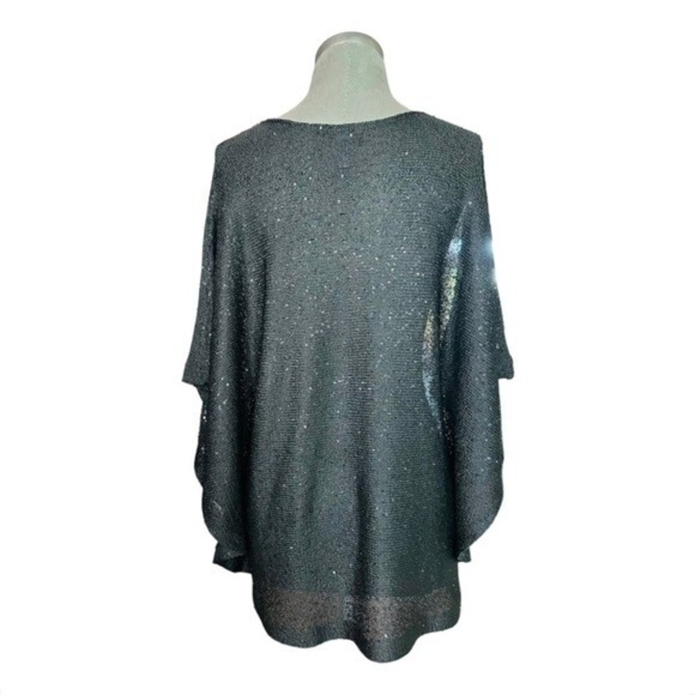 ALFANI Womens Blouse S/M Black Sequin Sparkle Mesh Top Short Sleeve Cowl Neck VG - Picture 6 of 7